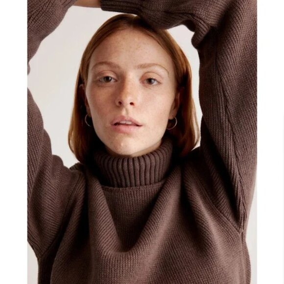SOLD Quince 100% Organic Cotton Turtleneck Sweater Heather Brown S SOLD OUT NEW - Picture 6 of 14